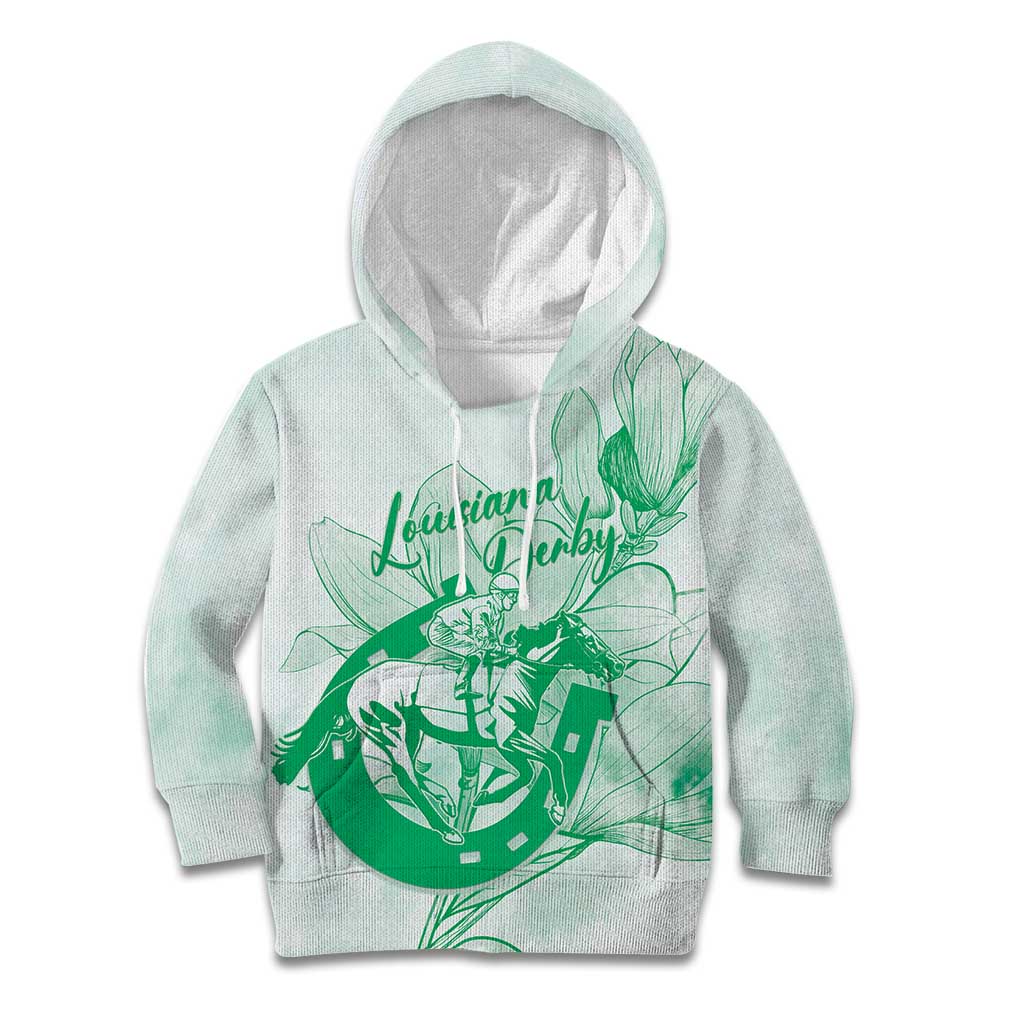 Personalized Louisiana Horse Racing Derby Kid Hoodie Magnolia Blossom Horseshoe Pastel Green