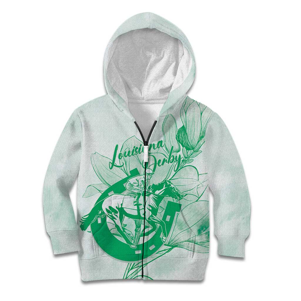 Personalized Louisiana Horse Racing Derby Kid Hoodie Magnolia Blossom Horseshoe Pastel Green