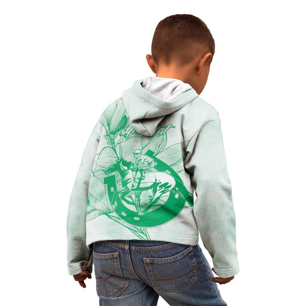 Personalized Louisiana Horse Racing Derby Kid Hoodie Magnolia Blossom Horseshoe Pastel Green