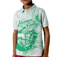 Personalized Louisiana Horse Racing Derby Kid Polo Shirt Magnolia Blossom Horseshoe Pastel Green