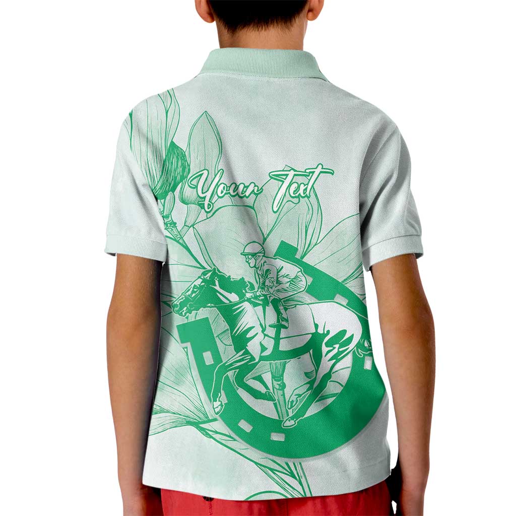 Personalized Louisiana Horse Racing Derby Kid Polo Shirt Magnolia Blossom Horseshoe Pastel Green