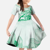 Personalized Louisiana Horse Racing Derby Kid Short Sleeve Dress Magnolia Blossom Horseshoe Pastel Green