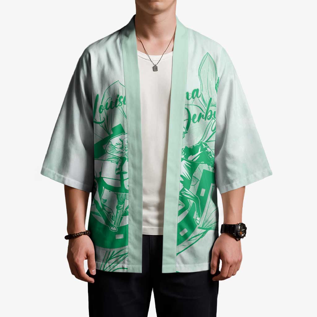 Personalized Louisiana Horse Racing Derby Kimono Magnolia Blossom Horseshoe Pastel Green