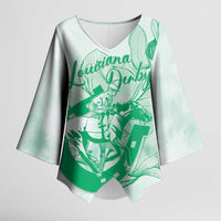 Personalized Louisiana Horse Racing Derby Kimono Sleeve Blouse Magnolia Blossom Horseshoe Pastel Green
