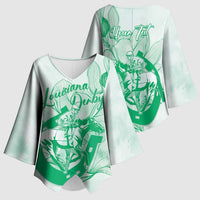 Personalized Louisiana Horse Racing Derby Kimono Sleeve Blouse Magnolia Blossom Horseshoe Pastel Green