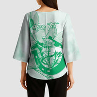 Personalized Louisiana Horse Racing Derby Kimono Sleeve Blouse Magnolia Blossom Horseshoe Pastel Green