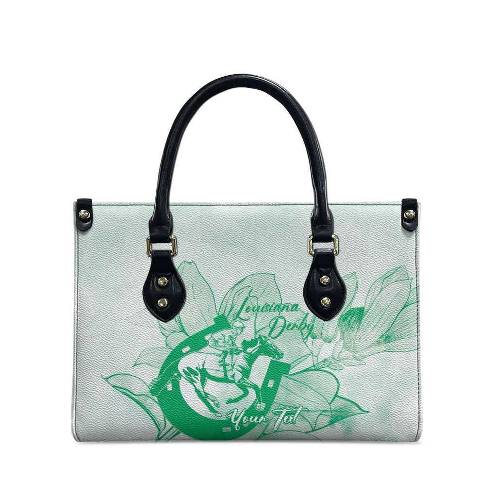 Personalized Louisiana Horse Racing Derby Leather Bag Magnolia Blossom Horseshoe Pastel Green