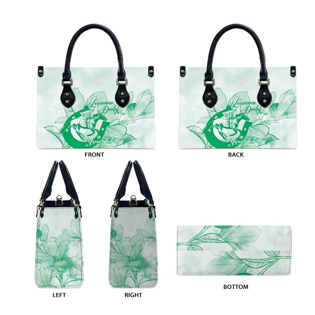 Personalized Louisiana Horse Racing Derby Leather Bag Magnolia Blossom Horseshoe Pastel Green