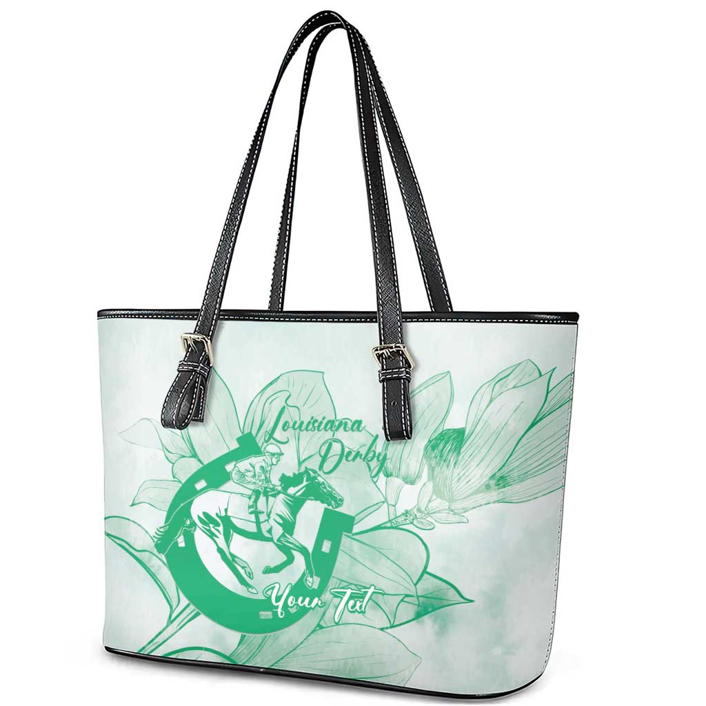 Personalized Louisiana Horse Racing Derby Leather Tote Bag Magnolia Blossom Horseshoe Pastel Green