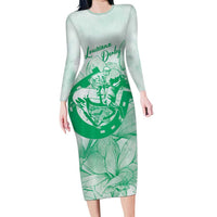 Personalized Louisiana Horse Racing Derby Long Sleeve Bodycon Dress Magnolia Blossom Horseshoe Pastel Green