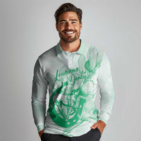 Personalized Louisiana Horse Racing Derby Long Sleeve Polo Shirt Magnolia Blossom Horseshoe Pastel Green