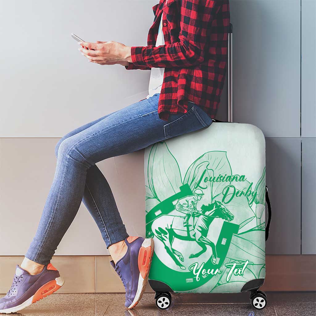 Personalized Louisiana Horse Racing Derby Luggage Cover Magnolia Blossom Horseshoe Pastel Green
