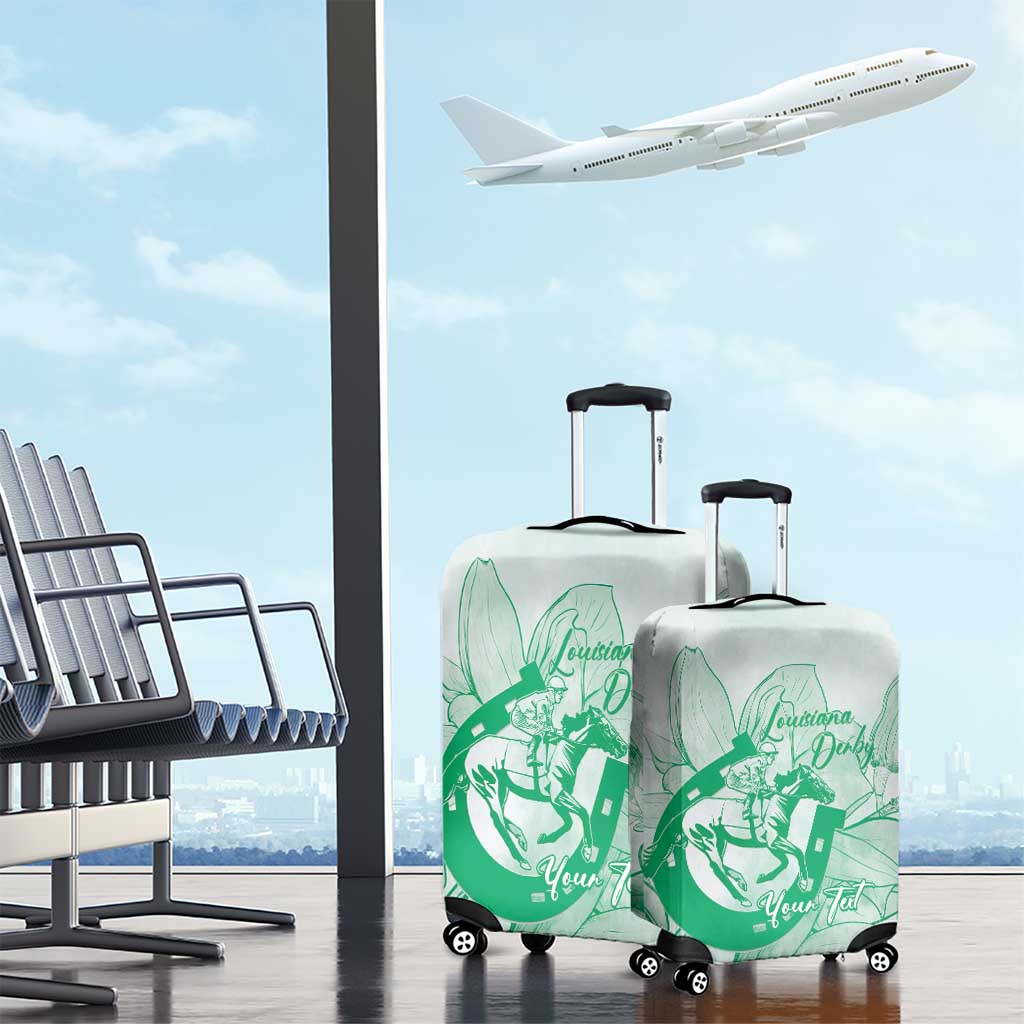 Personalized Louisiana Horse Racing Derby Luggage Cover Magnolia Blossom Horseshoe Pastel Green