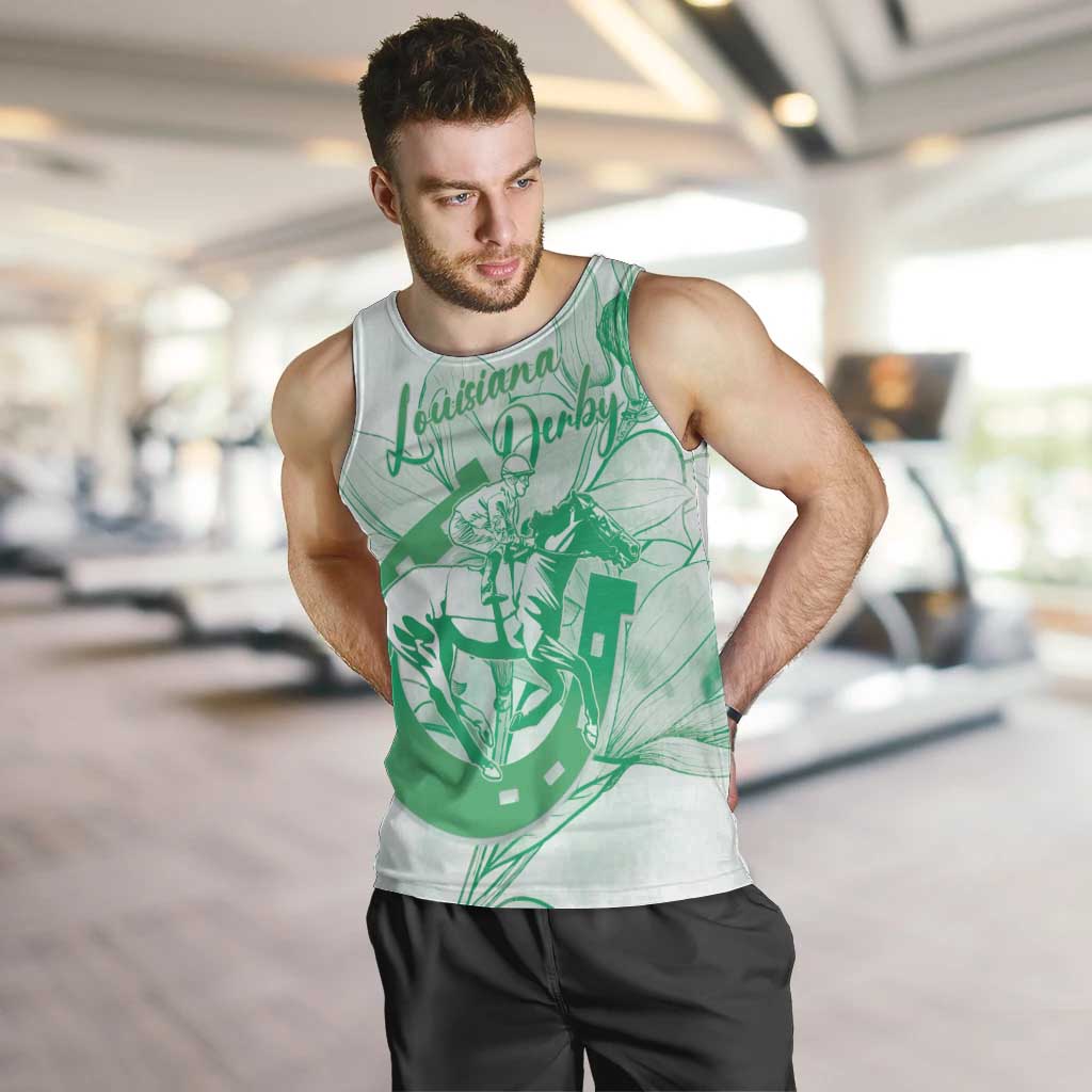 Personalized Louisiana Horse Racing Derby Men Tank Top Magnolia Blossom Horseshoe Pastel Green