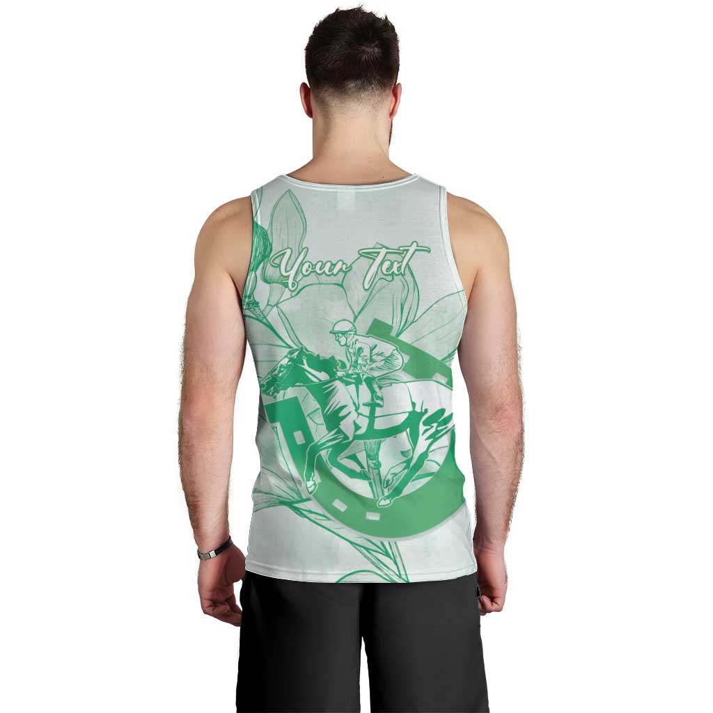 Personalized Louisiana Horse Racing Derby Men Tank Top Magnolia Blossom Horseshoe Pastel Green
