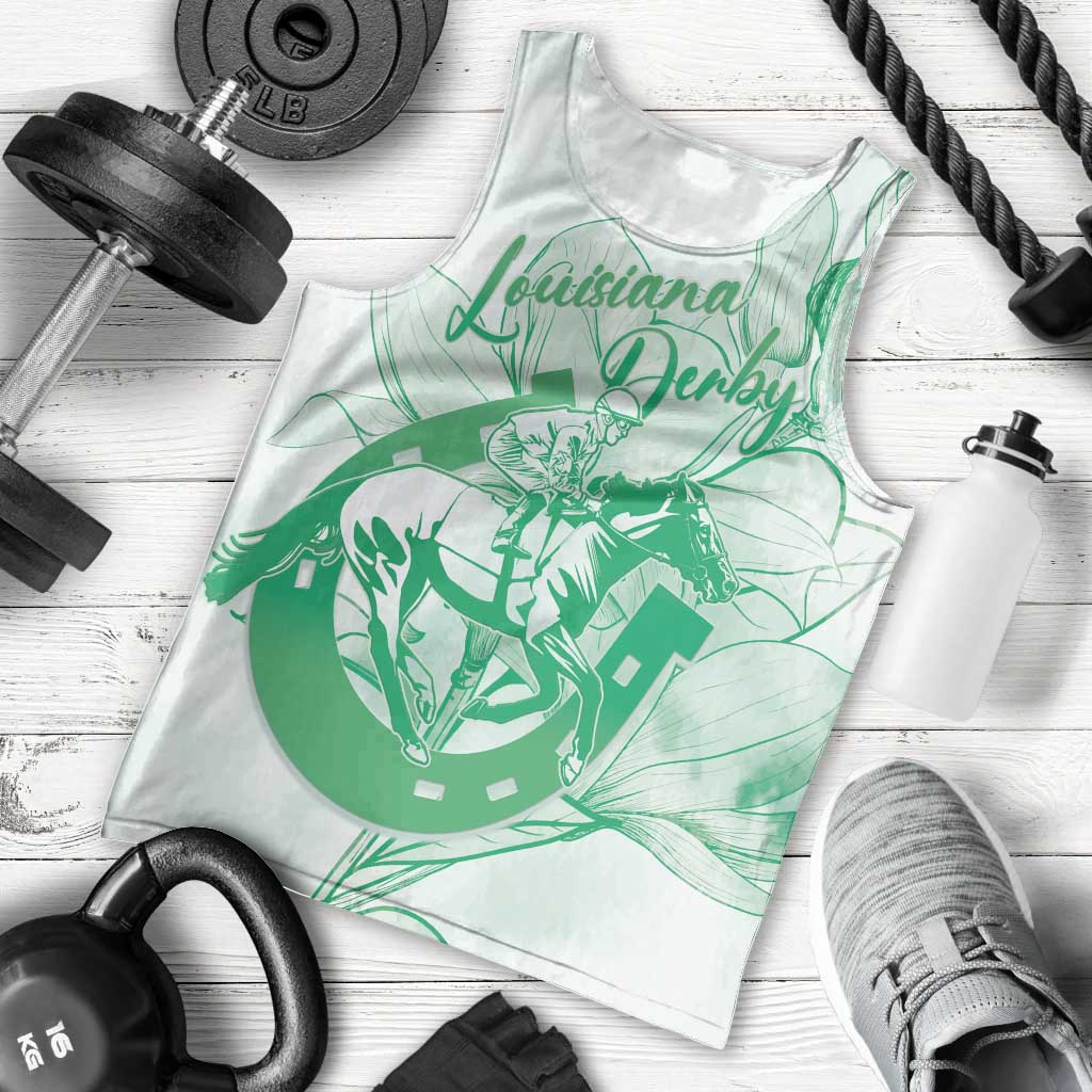Personalized Louisiana Horse Racing Derby Men Tank Top Magnolia Blossom Horseshoe Pastel Green