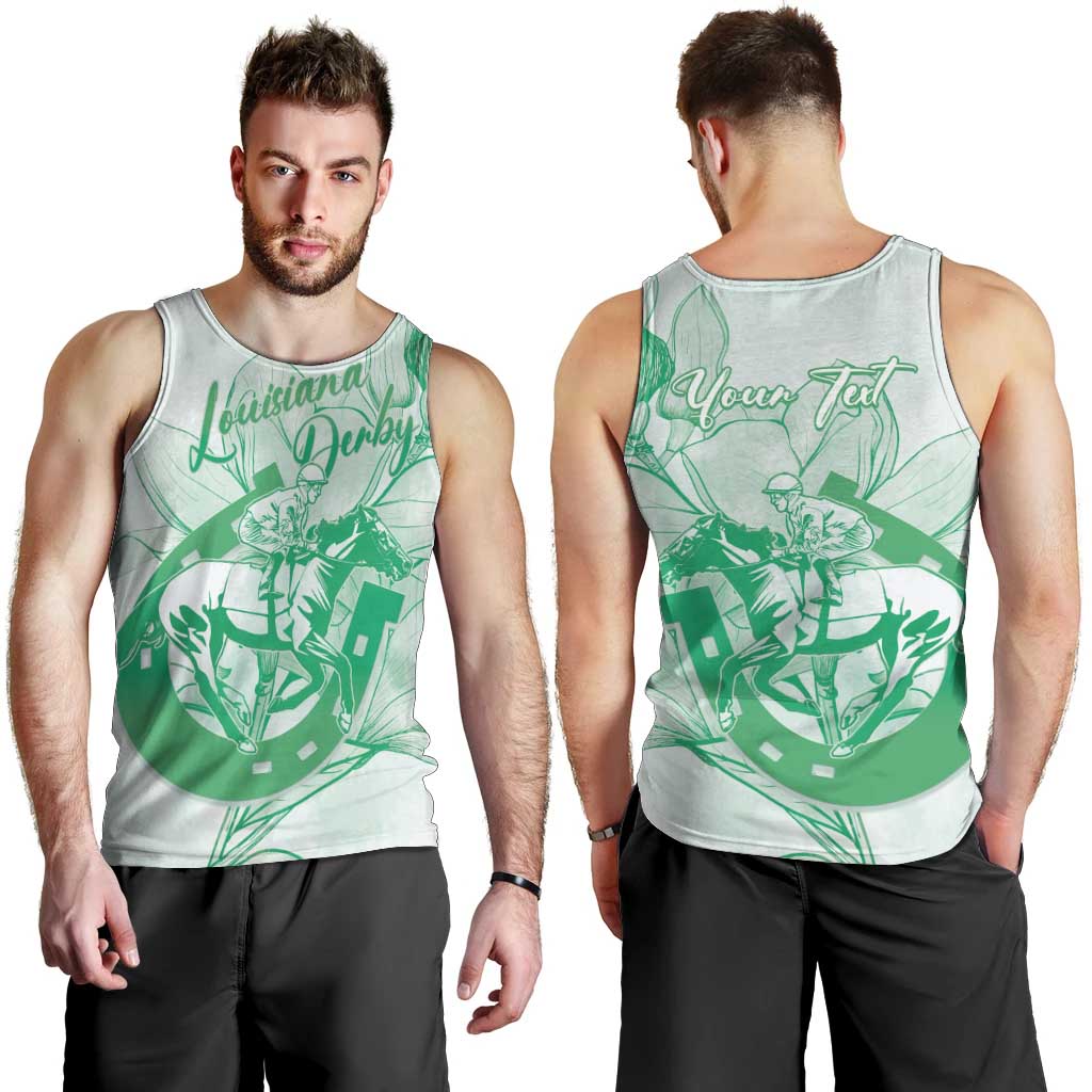Personalized Louisiana Horse Racing Derby Men Tank Top Magnolia Blossom Horseshoe Pastel Green