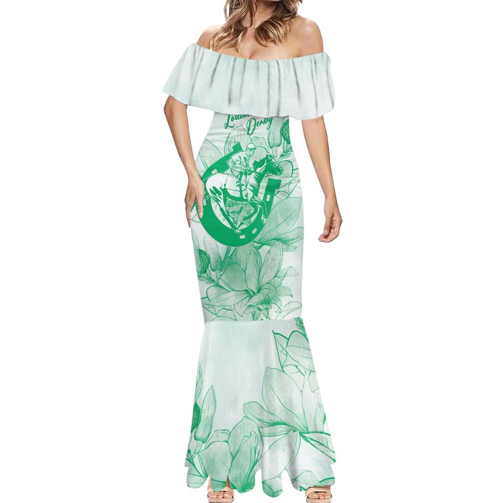 Personalized Louisiana Horse Racing Derby Mermaid Dress Magnolia Blossom Horseshoe Pastel Green