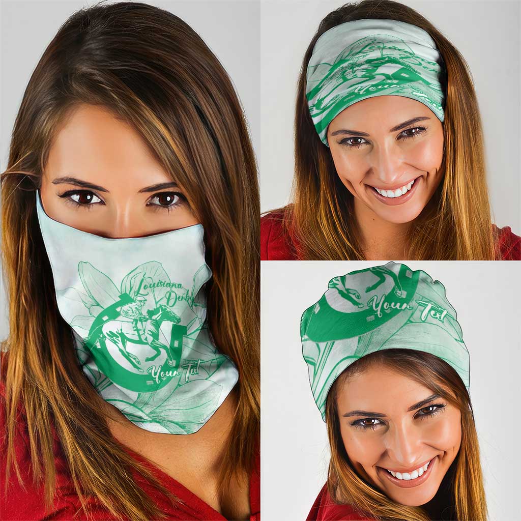 Personalized Louisiana Horse Racing Derby Neck Gaiter Magnolia Blossom Horseshoe Pastel Green