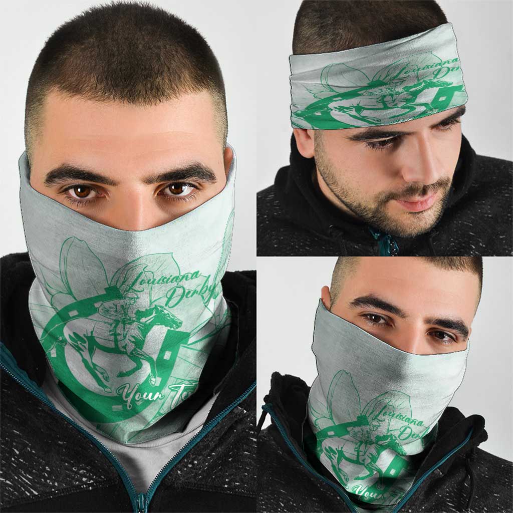 Personalized Louisiana Horse Racing Derby Neck Gaiter Magnolia Blossom Horseshoe Pastel Green