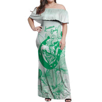 Personalized Louisiana Horse Racing Derby Off Shoulder Maxi Dress Magnolia Blossom Horseshoe Pastel Green