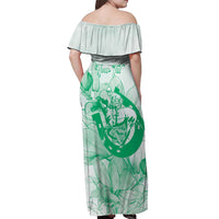 Personalized Louisiana Horse Racing Derby Off Shoulder Maxi Dress Magnolia Blossom Horseshoe Pastel Green
