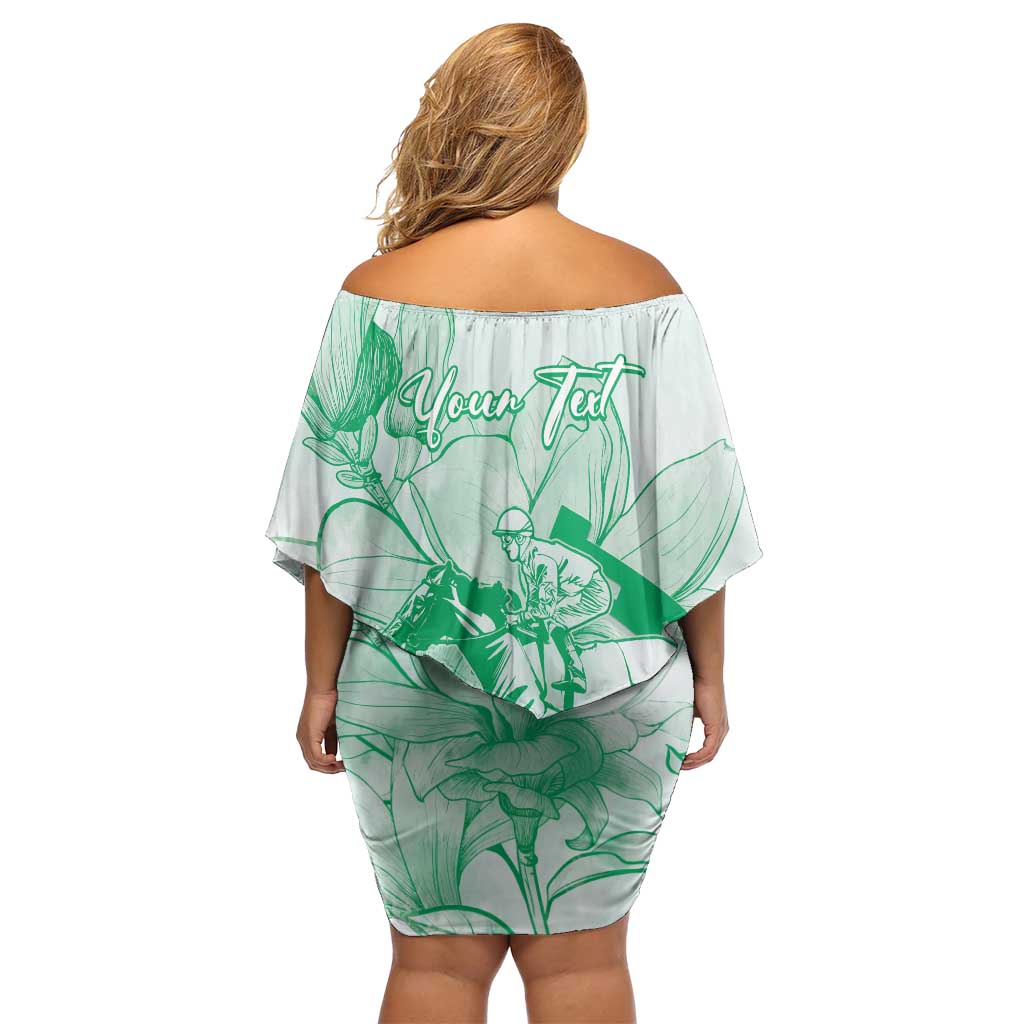 Personalized Louisiana Horse Racing Derby Off Shoulder Short Dress Magnolia Blossom Horseshoe Pastel Green