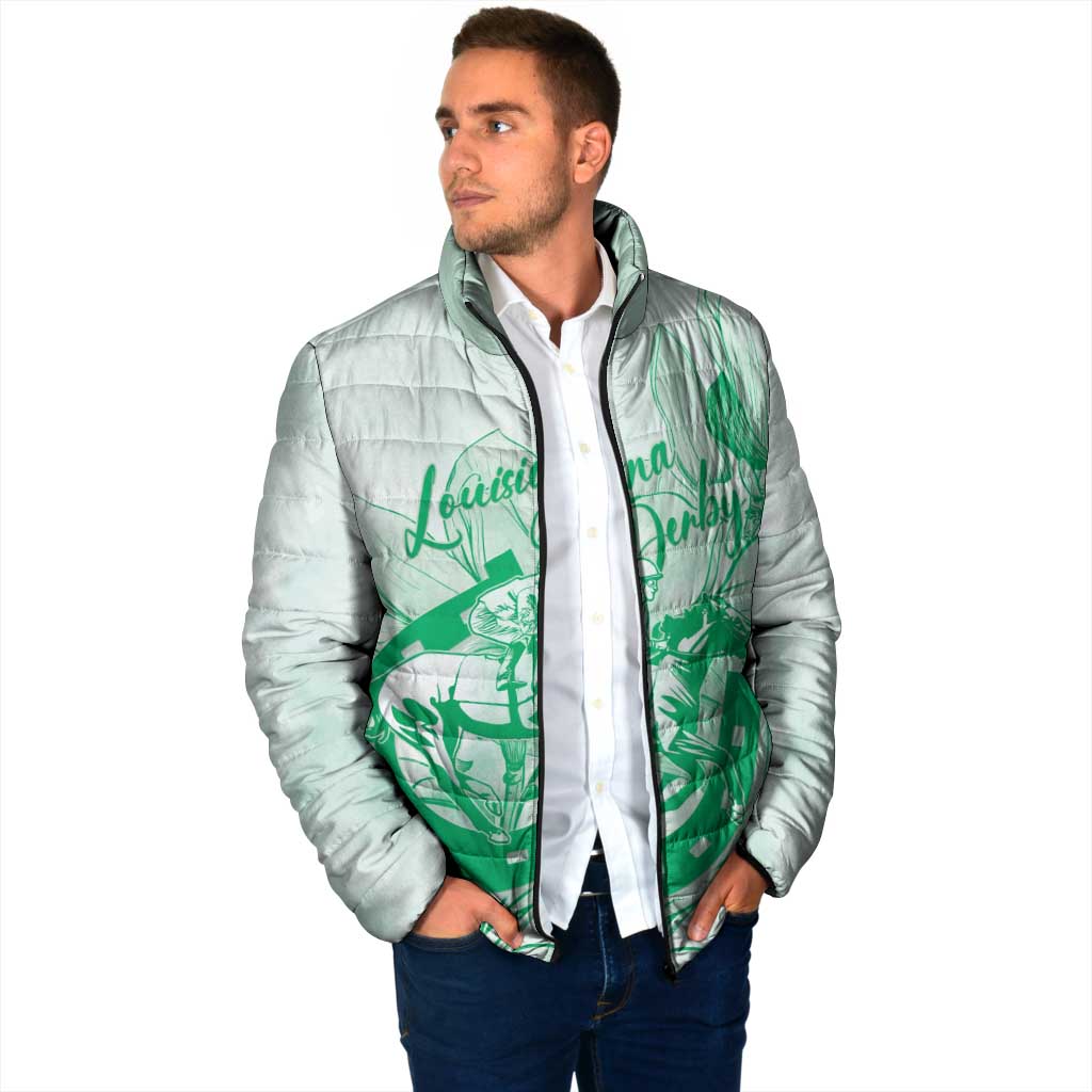 Personalized Louisiana Horse Racing Derby Padded Jacket Magnolia Blossom Horseshoe Pastel Green