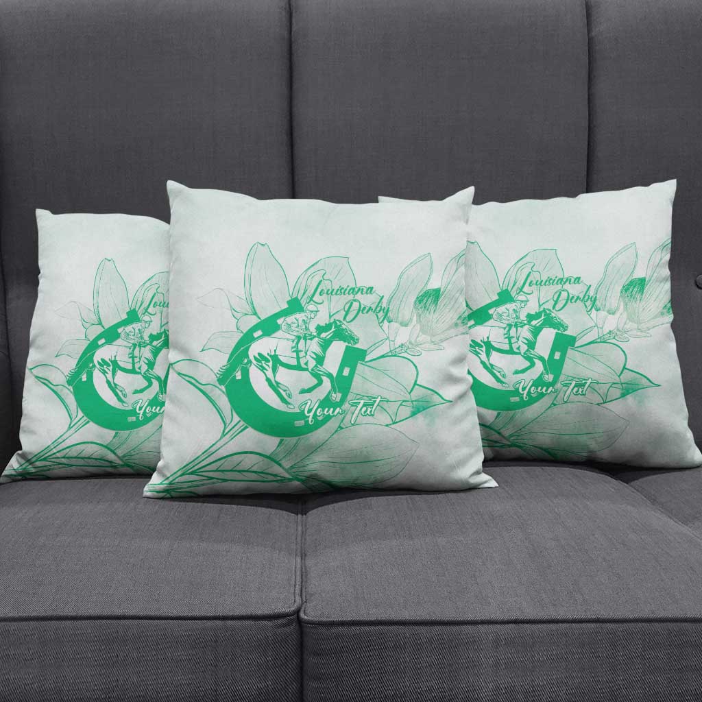Personalized Louisiana Horse Racing Derby Pillow Cover Magnolia Blossom Horseshoe Pastel Green