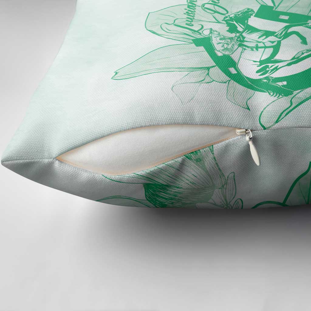 Personalized Louisiana Horse Racing Derby Pillow Cover Magnolia Blossom Horseshoe Pastel Green