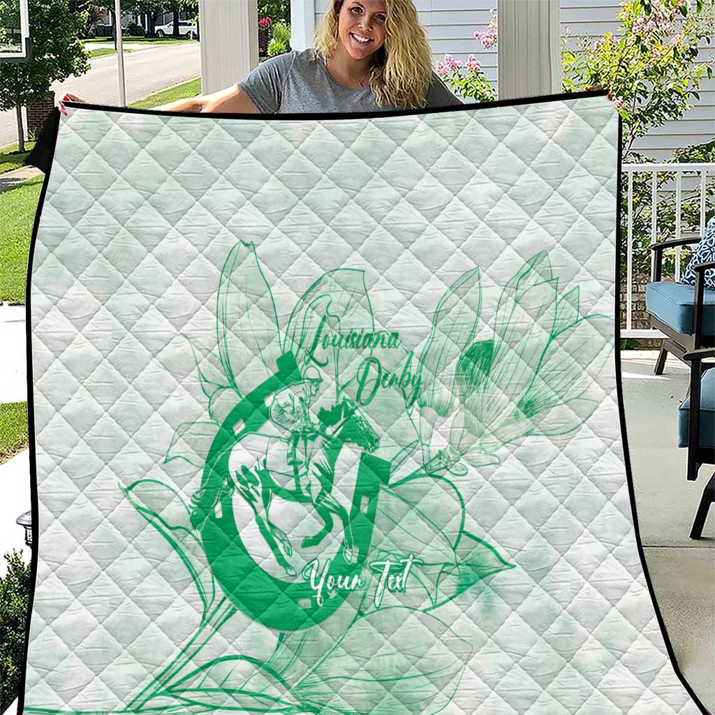 Personalized Louisiana Horse Racing Derby Quilt Magnolia Blossom Horseshoe Pastel Green