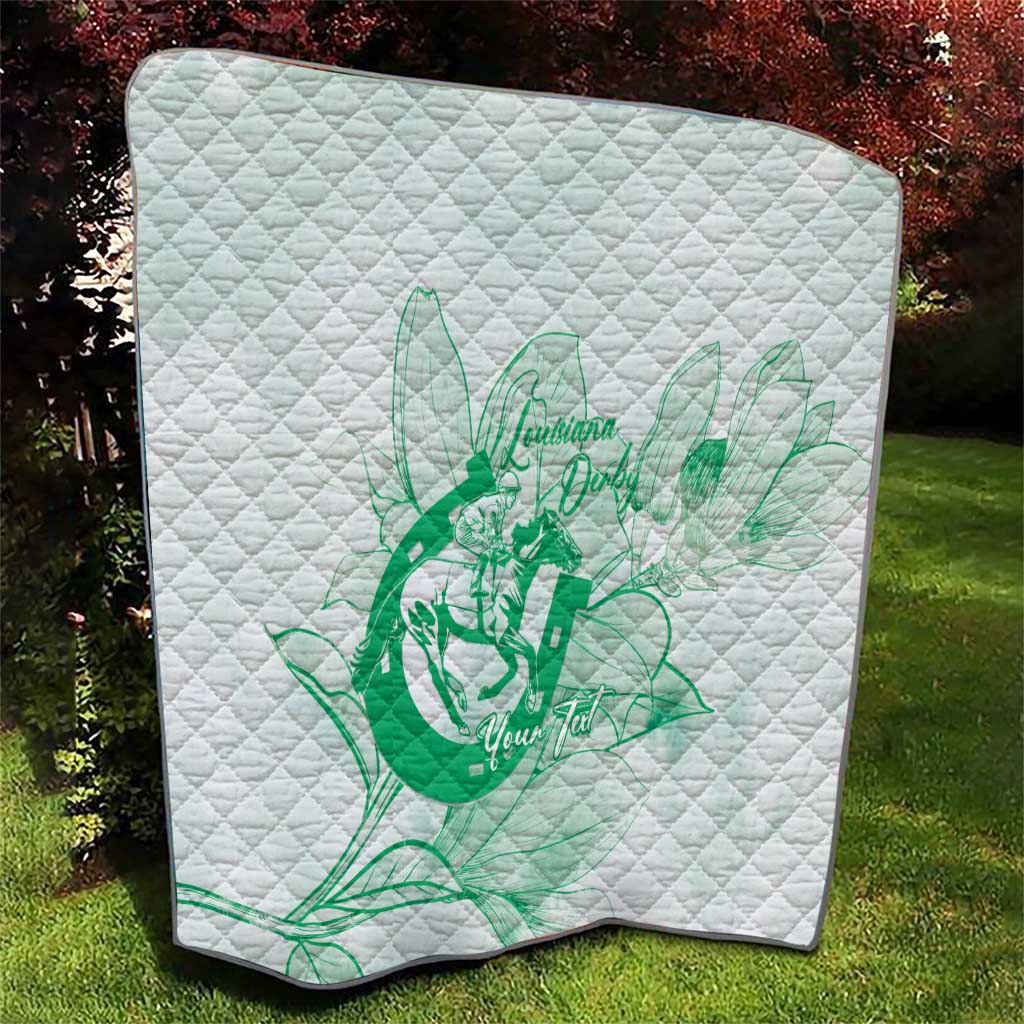 Personalized Louisiana Horse Racing Derby Quilt Magnolia Blossom Horseshoe Pastel Green