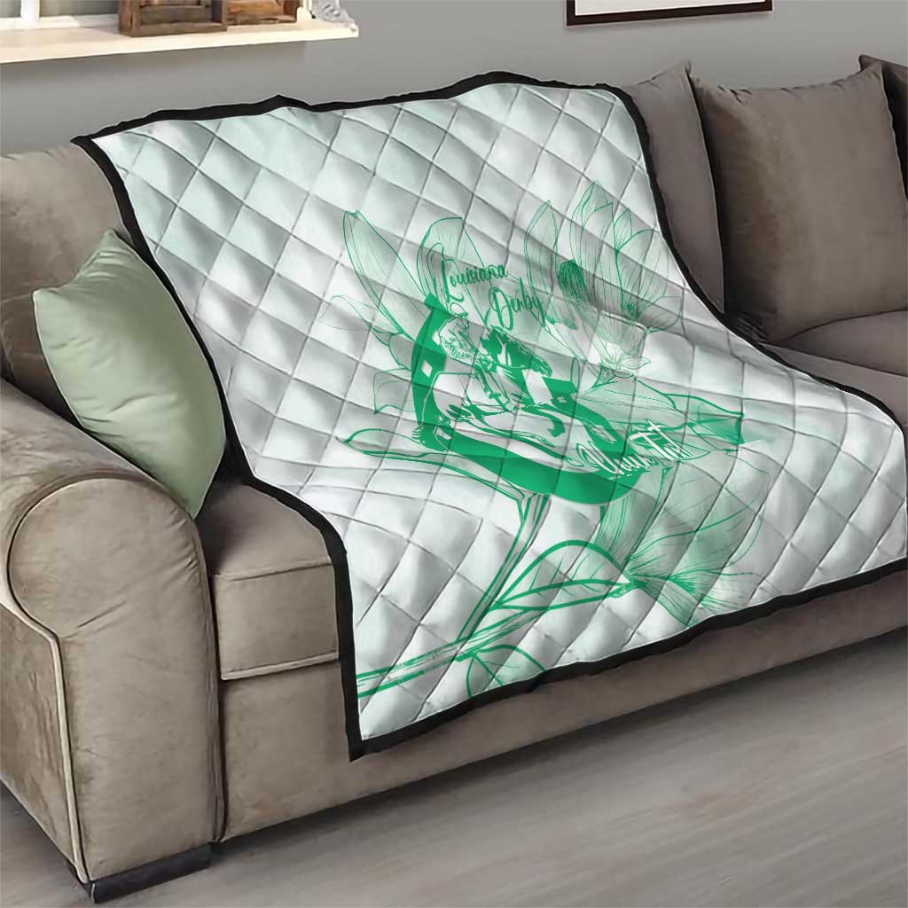 Personalized Louisiana Horse Racing Derby Quilt Magnolia Blossom Horseshoe Pastel Green