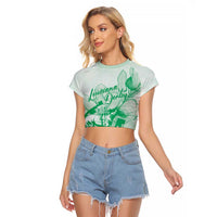 Personalized Louisiana Horse Racing Derby Raglan Cropped T Shirt Magnolia Blossom Horseshoe Pastel Green