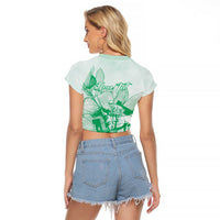 Personalized Louisiana Horse Racing Derby Raglan Cropped T Shirt Magnolia Blossom Horseshoe Pastel Green