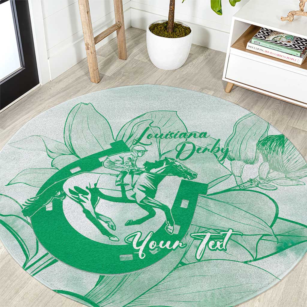 Personalized Louisiana Horse Racing Derby Round Carpet Magnolia Blossom Horseshoe Pastel Green