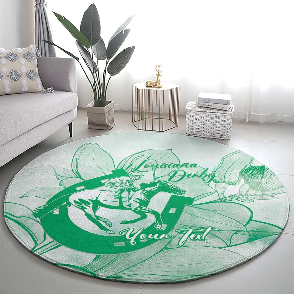 Personalized Louisiana Horse Racing Derby Round Carpet Magnolia Blossom Horseshoe Pastel Green