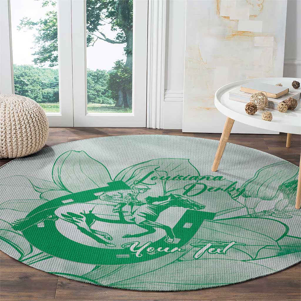 Personalized Louisiana Horse Racing Derby Round Carpet Magnolia Blossom Horseshoe Pastel Green