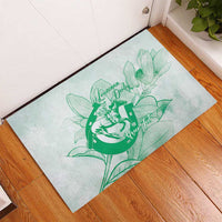 Personalized Louisiana Horse Racing Derby Rubber Doormat Magnolia Blossom Horseshoe Pastel Green