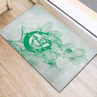 Personalized Louisiana Horse Racing Derby Rubber Doormat Magnolia Blossom Horseshoe Pastel Green