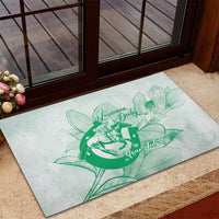 Personalized Louisiana Horse Racing Derby Rubber Doormat Magnolia Blossom Horseshoe Pastel Green
