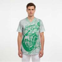 Personalized Louisiana Horse Racing Derby Scrub Top Magnolia Blossom Horseshoe Pastel Green