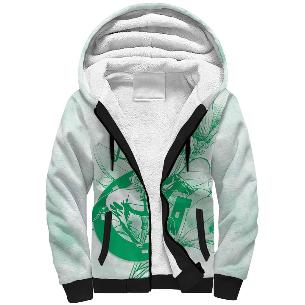 Personalized Louisiana Horse Racing Derby Sherpa Hoodie Magnolia Blossom Horseshoe Pastel Green