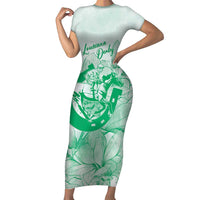 Personalized Louisiana Horse Racing Derby Short Sleeve Bodycon Dress Magnolia Blossom Horseshoe Pastel Green
