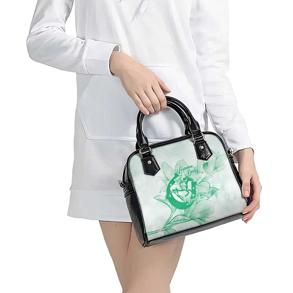 Personalized Louisiana Horse Racing Derby Shoulder Handbag Magnolia Blossom Horseshoe Pastel Green