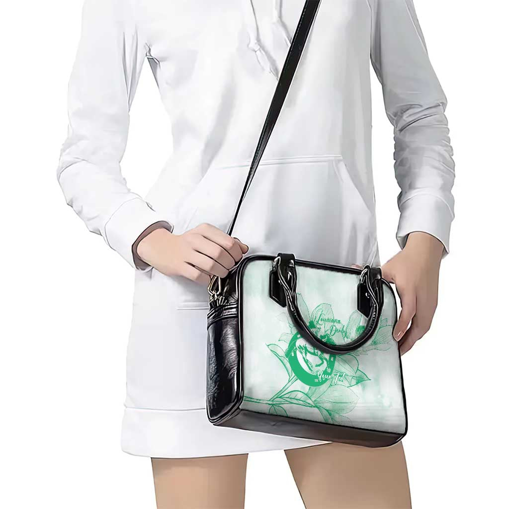 Personalized Louisiana Horse Racing Derby Shoulder Handbag Magnolia Blossom Horseshoe Pastel Green