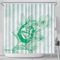 Personalized Louisiana Horse Racing Derby Shower Curtain Magnolia Blossom Horseshoe Pastel Green