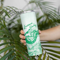Personalized Louisiana Horse Racing Derby Skinny Tumbler Magnolia Blossom Horseshoe Pastel Green