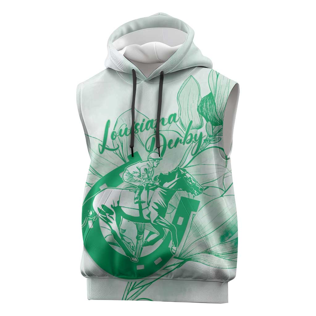 Personalized Louisiana Horse Racing Derby Sleeveless Hoodie Magnolia Blossom Horseshoe Pastel Green