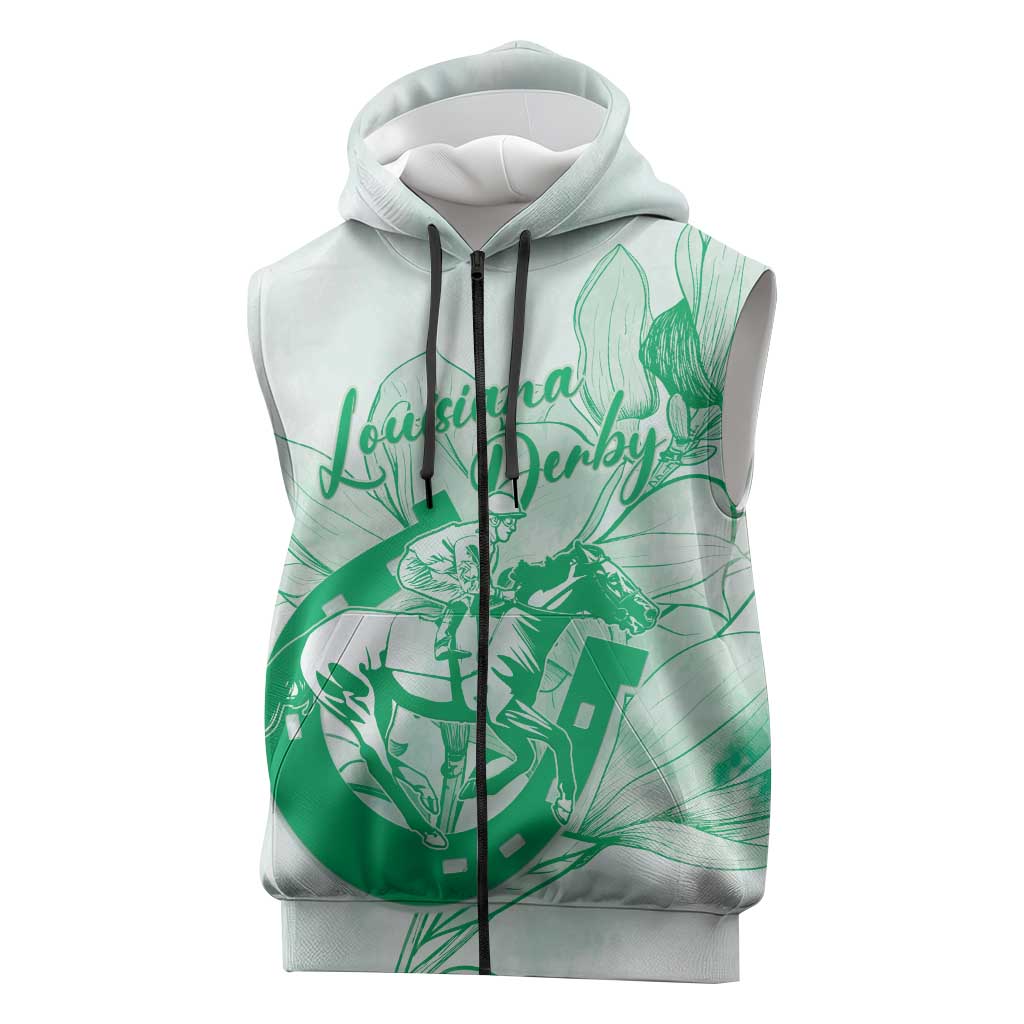 Personalized Louisiana Horse Racing Derby Sleeveless Zip Hoodie Magnolia Blossom Horseshoe Pastel Green